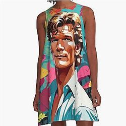 Artistic digital portrait inspired by Patrick Swayze on pop art background A Line Dress