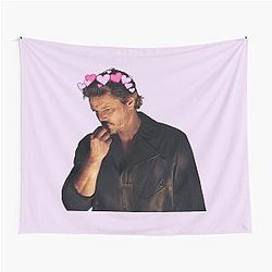 Pedro Pascal Pink Heart Crown Tapestry