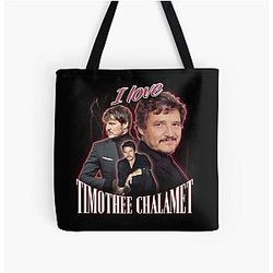 I Love Timothée Chalamet Pedro Pascal Cursed Fan Collage Over Print Tote Bag
