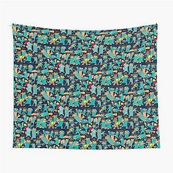 Perry the Platypus Phineas Ferb Collage Pattern Design Black Background Tapestry