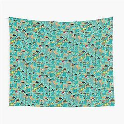 Perry the Platypus Phineas Ferb Collage Pattern Design Aquamarine Background Tapestry