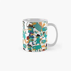 Perry the Platypus Phineas Ferb Collage Pattern Design White Background Classic Mug