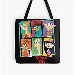 Disney Phineas Ferb Character Collage All Over Print Tote Bag