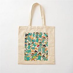 Perry the Platypus Phineas and Ferb Collage Pattern Design Black Cotton Tote Bag