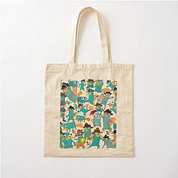 Perry the Platypus Phineas Ferb Collage Pattern Design White Background Cotton Tote Bag