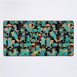 Perry the Platypus Phineas and Ferb Collage Pattern Design Black Background Desk Mat