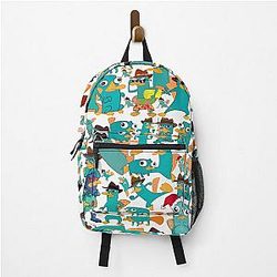 Perry the Platypus Phineas Ferb Collage Pattern Design White Background Backpack