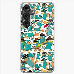 Perry the Platypus Phineas and Ferb Collage Pattern Design - White Background Samsung Galaxy Soft Case