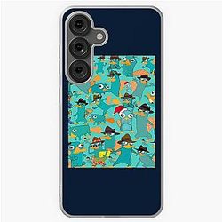 Perry the Platypus Phineas and Ferb Collage Pattern Design - Aquamarine Background Graphic for Samsung Galaxy Soft Case
