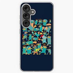 Perry the Platypus Phineas and Ferb Collage Pattern Design Black Background Samsung Galaxy Soft Case
