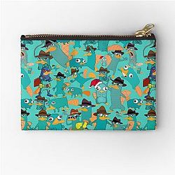 Perry the Platypus Phineas and Ferb Collage Pattern Design - Aquamarine Background Zipper Pouch