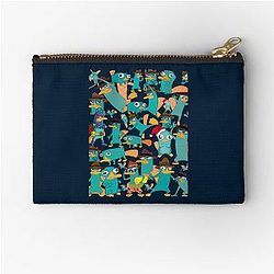 Perry the Platypus Phineas and Ferb Collage Pattern Design Black Zipper Pouch