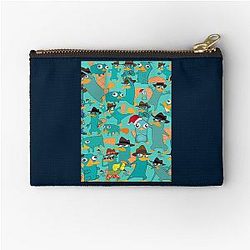 Perry the Platypus Phineas Ferb Collage Pattern Design Zipper Pouch - Aquamarine Background Graphic