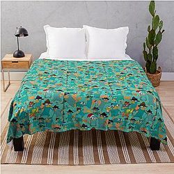 Phineas and Ferb Plastic Pattern Design - Aquamarine Background Throw Blanket