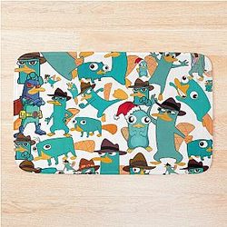 Perry the Platypus Phineas Ferb Collage Pattern Design White Background Bath Mat
