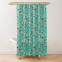 Perry the Platypus Phineas and Ferb Collage Pattern Design Aquamarine Background Graphic Shower Curtain