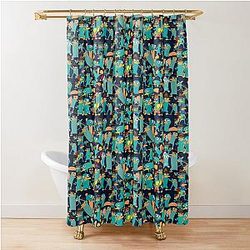 Perry the Platypus Phineas and Ferb Collage Pattern Design Black Background Shower Curtain