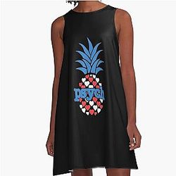 Psych Vintage American A-Line Dress with Pineapple and Fruit embroidery