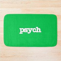 Psych Bath Mat with White Lettering and Green Background