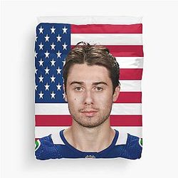 NHL Flag USA Quin Hughes Vancouver Canucks Duvet Cover