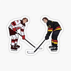 Jack and Quinn Hughes Face Off Illustration Sticker