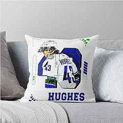 Quinn Hughes Hockey Player Design Throw Pillow