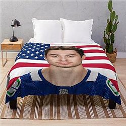 NHL Flag USA Quinn Hughes Vancouver Canucks Throw Blanket