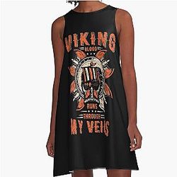 Viking Blood Runs Through My Veins Axe Sword Valhalla History Norse Raggar Lothbrok Nordic A-Line Dress