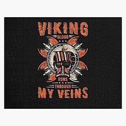 Viking Blood Runs Through My Veins Axe Sword Valhalla Viking History Norse Ragnar Lothbrok Nordic Jigsaw Puzzle