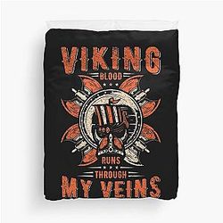Viking Blood Runs Through My Veins Axe Sword Valhalla Viking History Chieftain Duvet Cover