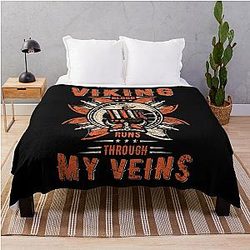 Viking Blood Runs Through My Veins Axe Sword Valhalla Viking History Nordic Throw Blanket