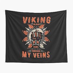 Viking Blood Runs Through My Veins Axe Sword Valhalla Viking History Ragnar Lothbrok Nordic Tapestry