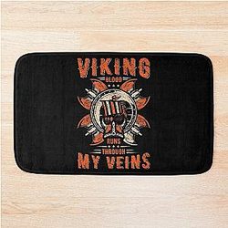 Viking Blood Runs Through My Veins Axe Sword Valhalla Viking Ragnar Lothbrok Nordic Bath Mat