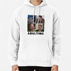 Funny The Office Illustration - Dwight Schrute Rainn Wilson Adulting Pullover Hoodie