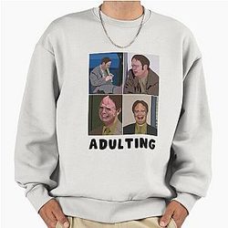 Funny The Office Illustration Dwight Schrute Rainn Wilson Adulting Oversized Sweatshirt