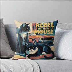 Rebel Without a Cause poster with cats Throw Pillow