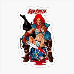 Red Sonja Warrior Queen - Bloody Sword & Slain Beast Fantasy Comic Art Sticker