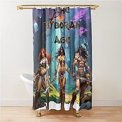 Stunning illustration of Conan, Red Sonja and Queen Belit by Dimitrije Kebara Shower Curtain