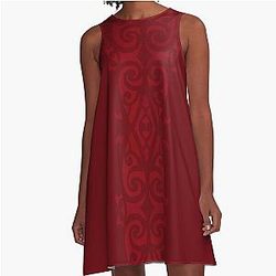 Red Velvet Māori Design A-Line Dress
