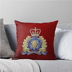 Royal Canadian Mounted Police RCMP Badge over Red Velvet Throw Pillow 

Cleaned title: Royal Canadian Mounted Police RCMP Badge over Red Velvet Cushion