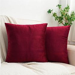 HWY 50 Burgundy Red Velvet Throw Pillow Covers 18x18 Inch, Pack of 2 Soft Decorative Luxury Cushion Cases for Couch Sofa Bed Room