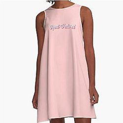 Red Velvet Pastel Pink A-Line Dress