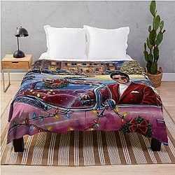 Elvis Presley's Pink Cadillac Christmas: Red Velvet and Grand Estate - Hollywood Holidays Throw Blanket