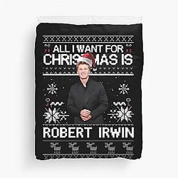 Ugly Christmas, Robert Irwin, Funny Wildlife Holiday Sweater, Australian Conservationist Duvet Cover