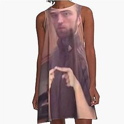 Robert Pattinson in brown suit Aline dress