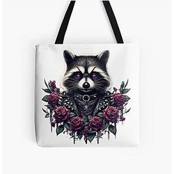 Rocket Raccoon and Roses All Over Print Tote Bag