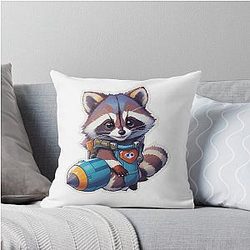 Rocket Raccoon Rocket Guardians Adorable Showcasing the Cute and Powerful Superhero Must-Have for Fans of the Avenger's Iconic Superhero Throw Pillow