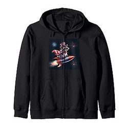 4th of July American Flag Fireworks Rocket Raccoon Summer Zip Hoodie