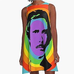 Rainbow Ron Burgundy A-Line Dress