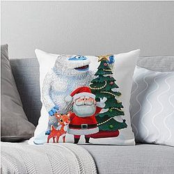 Bumble Rudolph and Santa Throw Pillow